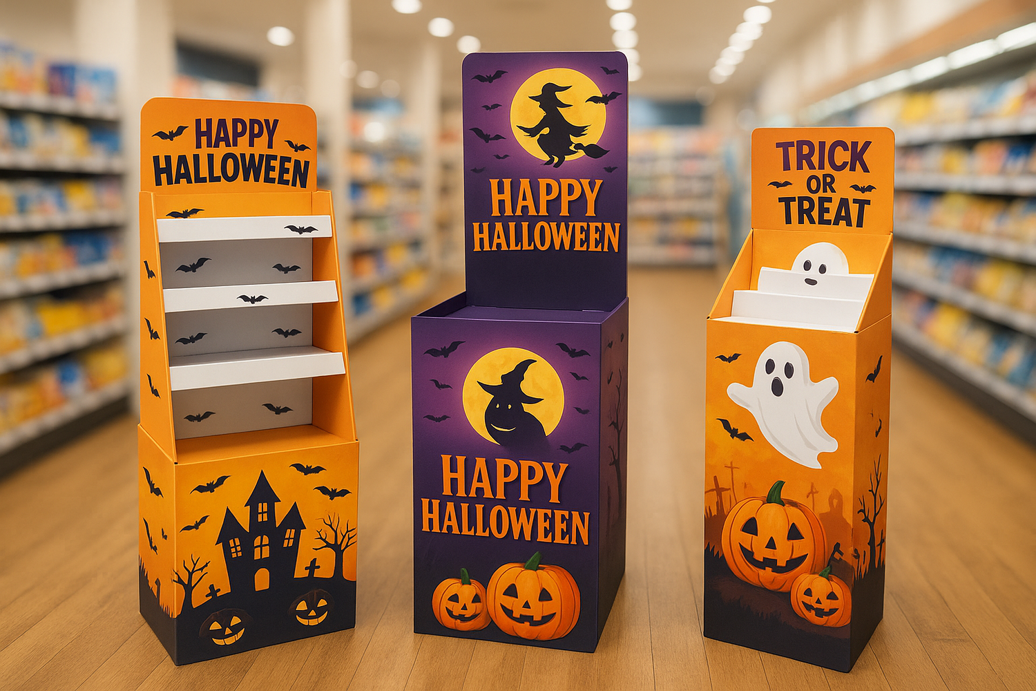 紙製什器で魅せるハロウィン演出｜軽くてエコなディスプレイで季節感と販促効果を両立！