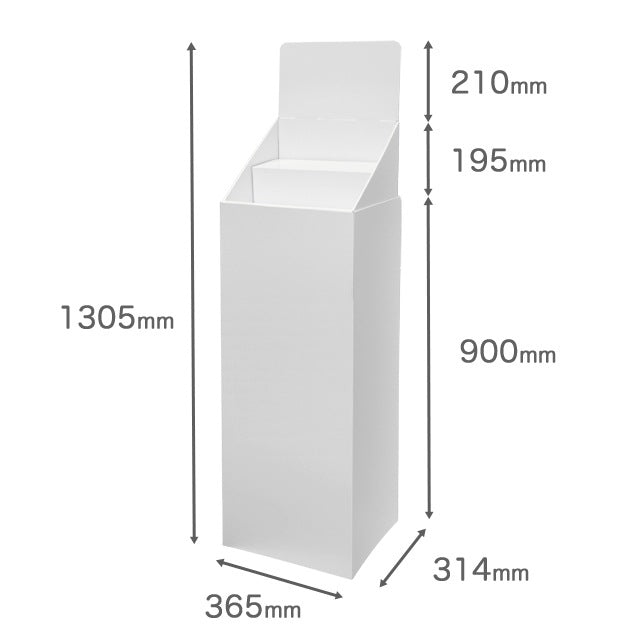 フロアタイプ什器 ひな壇2段 W365 D314 H1305｜サイズ図1