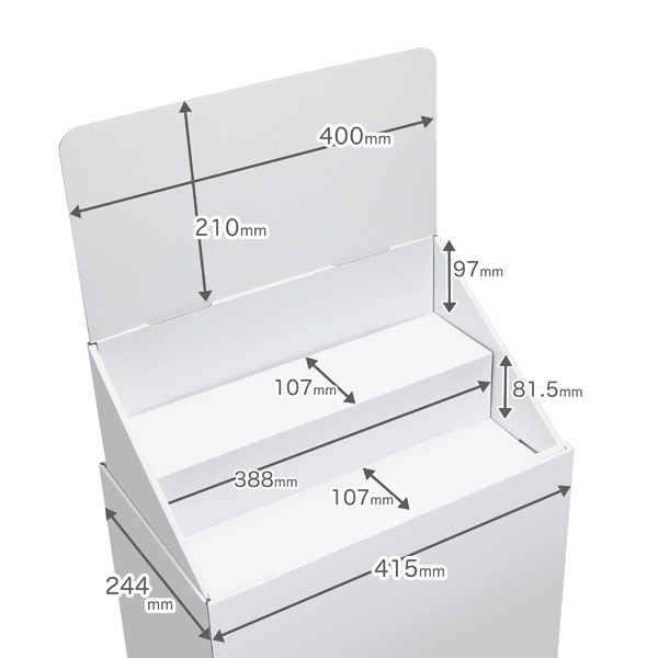 Floor-type display unit, 2-tiered tiered stand, W415, D244, H1255