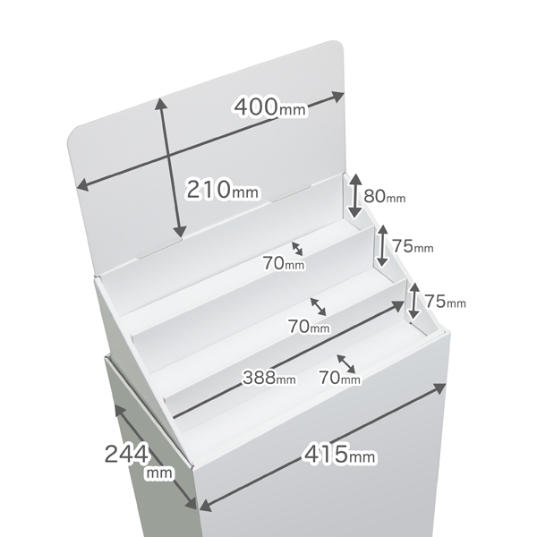 Floor-type display unit, 3-tiered tiered stand, W415, D244, H1255