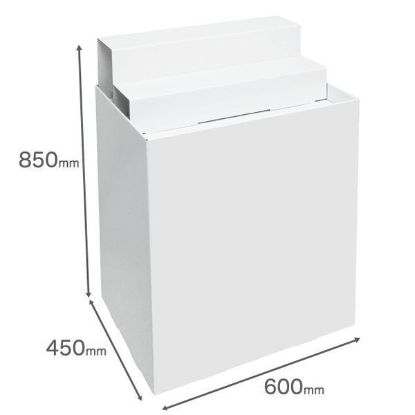 Floor-type display unit with flat stand and tiered shelf W600 D450 H850