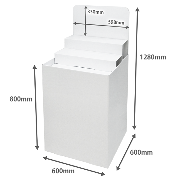フロアタイプ什器 平置台 背ボード / ひな壇付き W600 D600 H1280