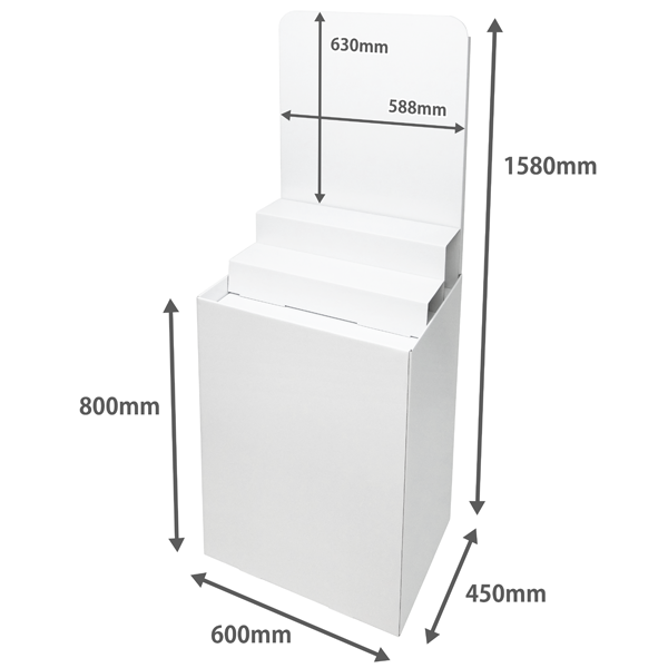 フロアタイプ什器 平置台 背ボード / ひな壇付き W600 D450 H1580