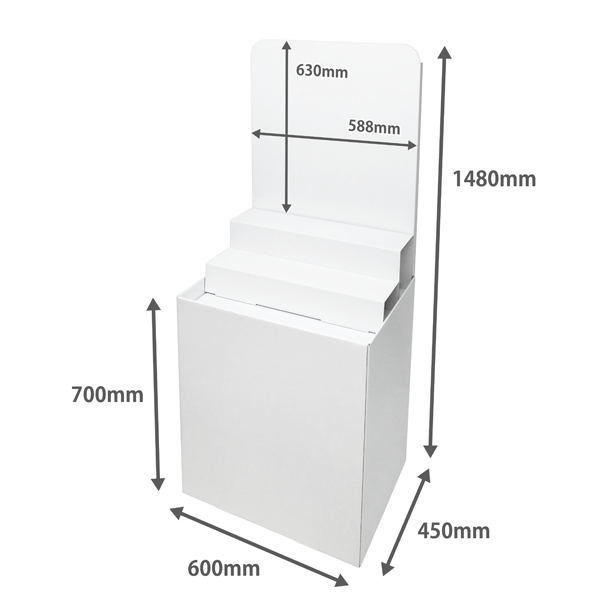 フロアタイプ什器 平置台 背ボード / ひな壇付き W600 D450 H1480