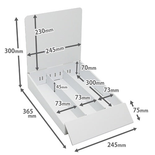 Tabletop fixtures, 3 rows (width 73 cm), W245 D365 H300