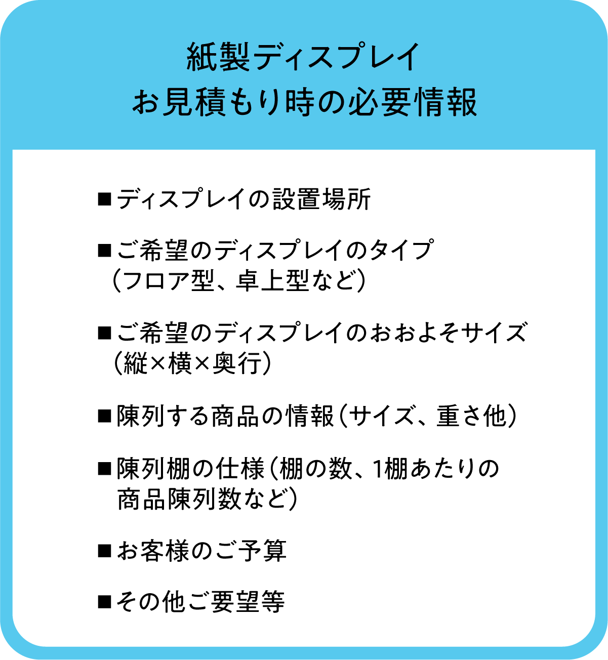 見積必要情報 | 紙製什器ドットコム